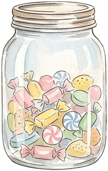 Vintage glass jar filled with nostalgic toffees