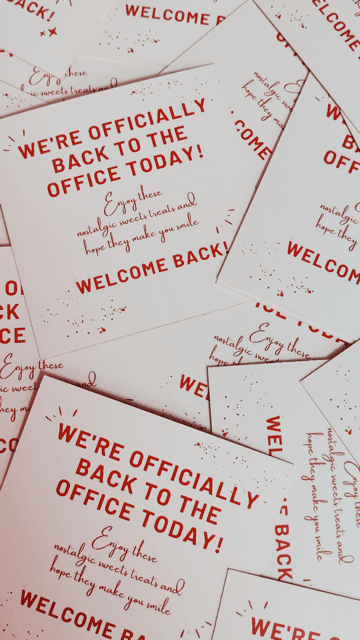 Welcome back postcards and nostalgic office gifting stationery