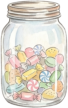 Vintage glass jar filled with nostalgic toffees
